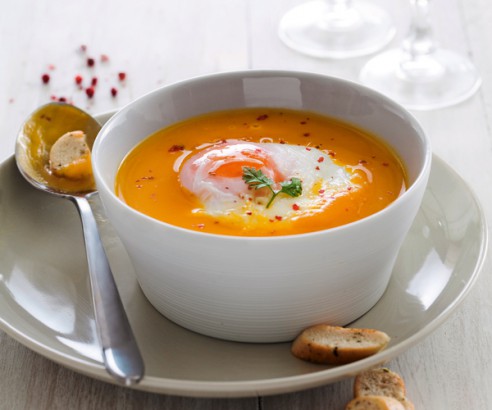 Pumpkin soup with poached egg
