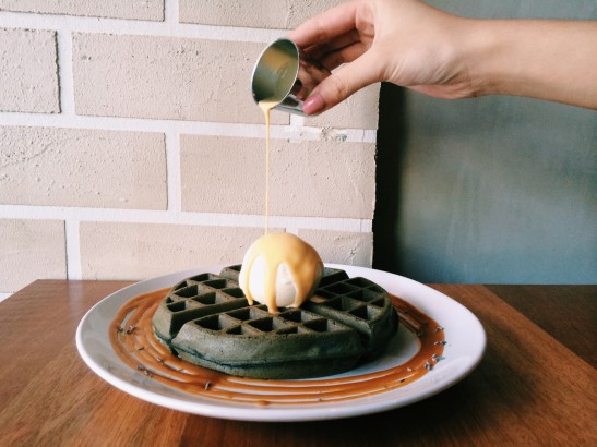 Gourmet Charcoal Waffles with Salted Egg Dip